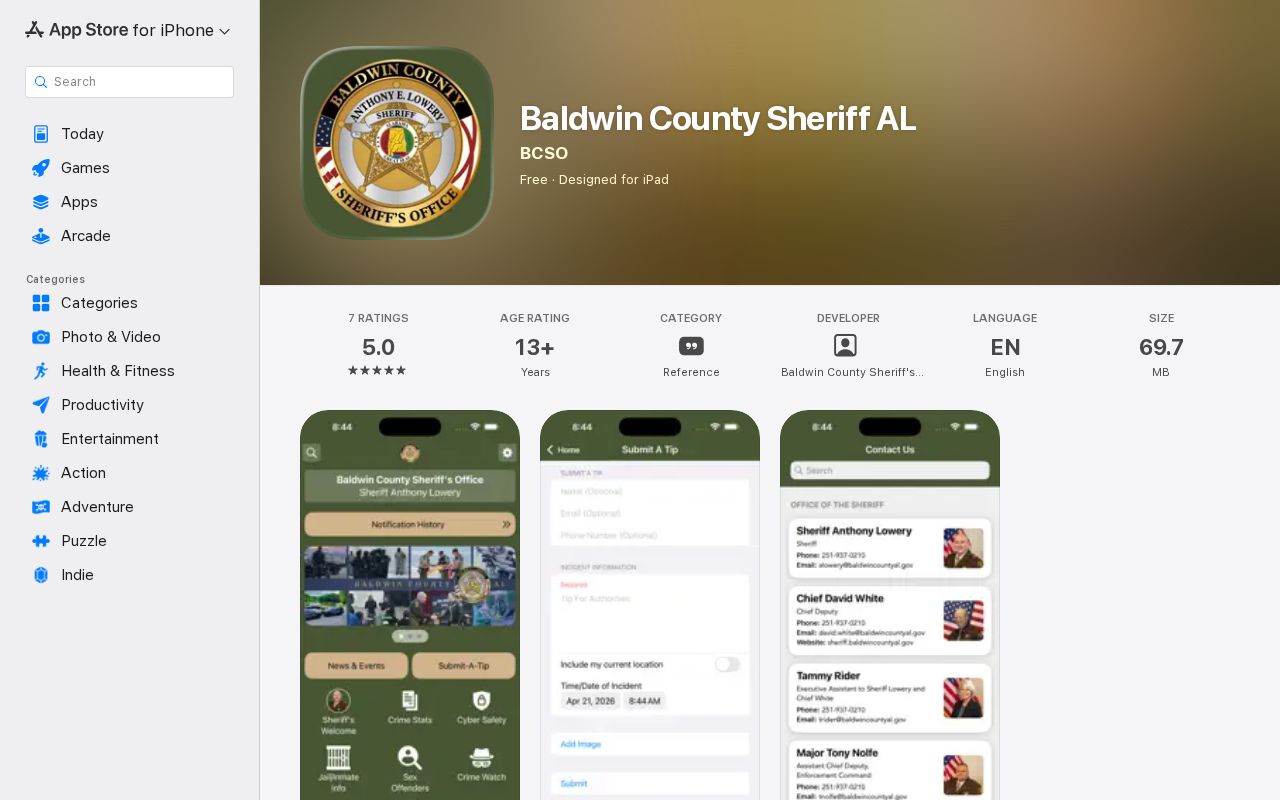 Baldwin County Sheriff app listing describing public inmate views
