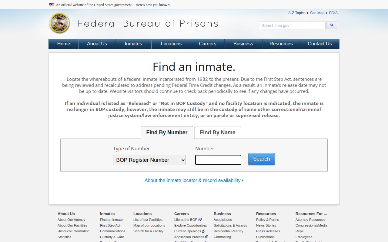 Federal ICE USMS Baldwin County BOP inmate locator release lookup