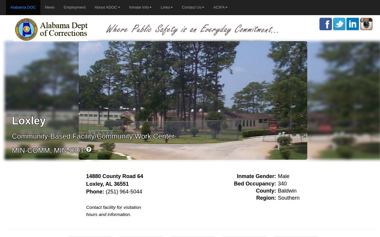 Loxley Community Based Facility ADOC release lookup in Baldwin County
