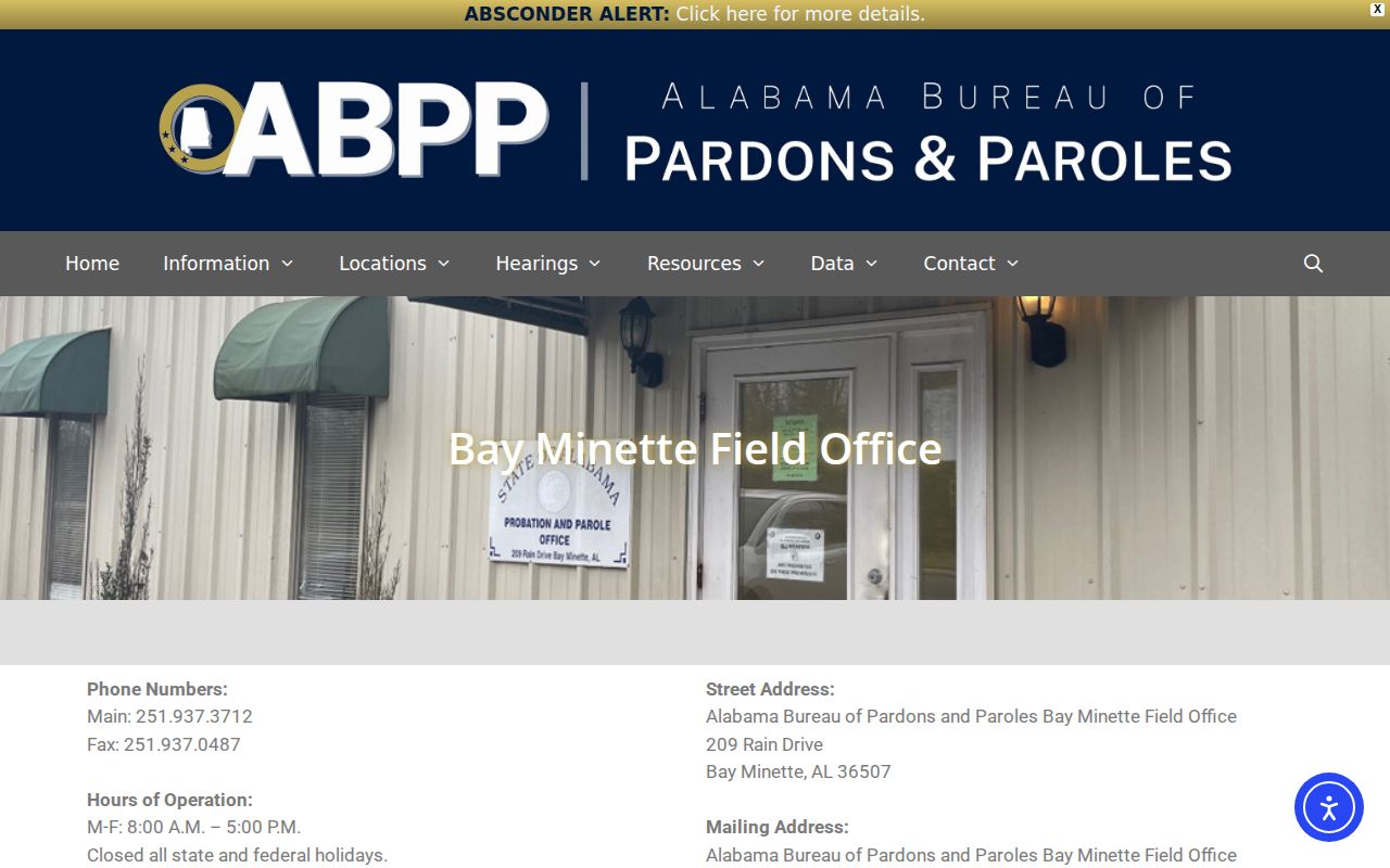 ABPP Bay Minette Field Office page for Baldwin County supervision