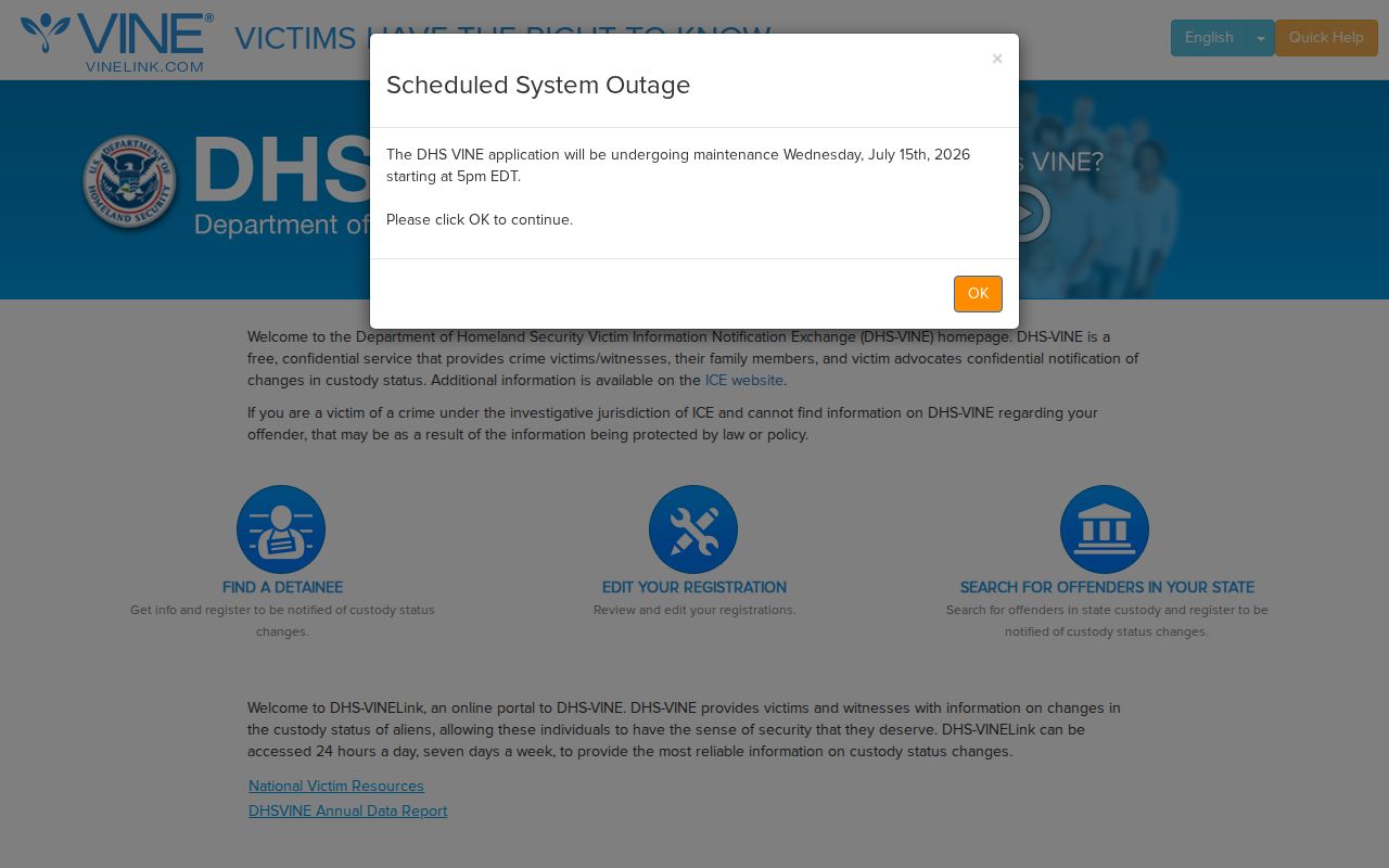 Baldwin County VINELink inmate search national release notification page