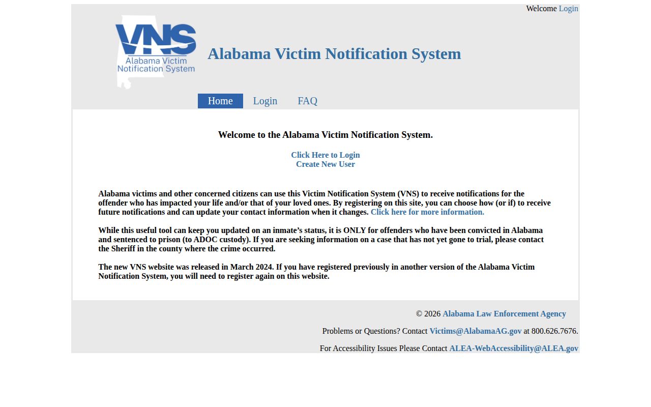 Baldwin County Alabama VNS release notification routing for ADOC sentenced prisoners